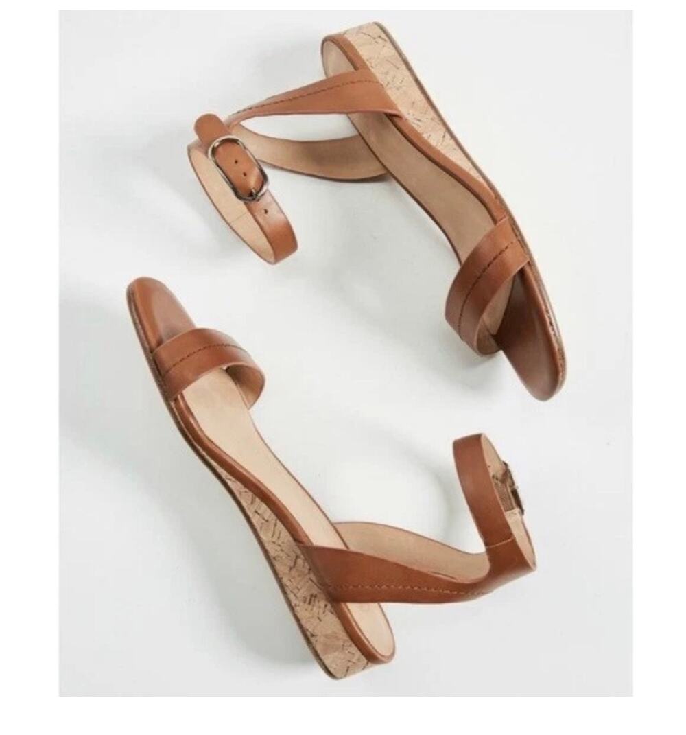 JOIE Faedra Leather Wedge Open Toe Sandal Adjustable Ankle Strap Size 38